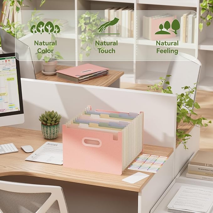 EcoStash 12 Pockets Accordion File Organizer, Upright & Open Top | Wheat Straw, 100% BPA Free, Monthly Bill Receipt Organizer, Letter/A4 Size for School Home Office Hospital - Strawberry Pink
