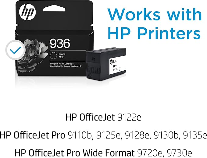 HP 936 Black Ink Cartridge | Works with OfficeJet 9120, OfficeJet Pro 9110, 9120, 9130 Series, Wide Format 9730 | Eligible for Instant Ink | 4S6V2LN