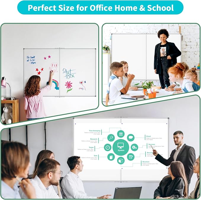 Magnetic Foldable White Board 48 x 36 Inches, Dry Erase Whiteboard, Silver Aluminum Frame with 2 Detachable Marker Tray Wall Mounted Board for Office Home and School