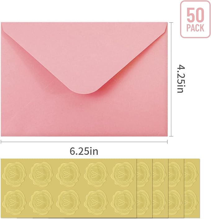 50 PCS Pink Colorful A4 Envelopes,4x6 Envelopes for Invitations | 4x6 Envelopes for Greeting Cards, Great for Invitations, Wedding Invitation, Birthday, Baby Shower, Graduation