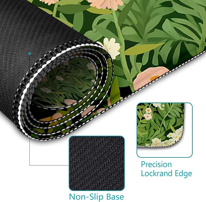 LIMKRIAN Anime Cat Mouse Pad, Green Desk Matt for Desktop, 31.5x11.8 in | Large Mouse Pads for Desk Gaming Computer Laptop, Stitched Edges, Non-Slip, Cute Green Office Desk Accessories for Women