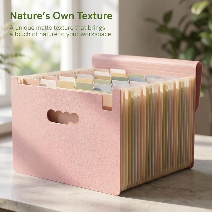 ABC life 26 Pockets Accordion File Organizer, Blush Pink | Expanding File Folder for Letter/A4 Size, Portable Document Holder with A-Z Tabs for Tax Receipt, School, Home, Office