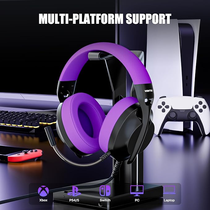 WIRWTRU Wired Gaming Headset for PS5, Xbox, Xbox Series X|S, PC, PS4 | 198g Lightweight Design, Noise Cancelling Microphone, Soft Earmuffs, 3.5mm Jack for Gaming & Work