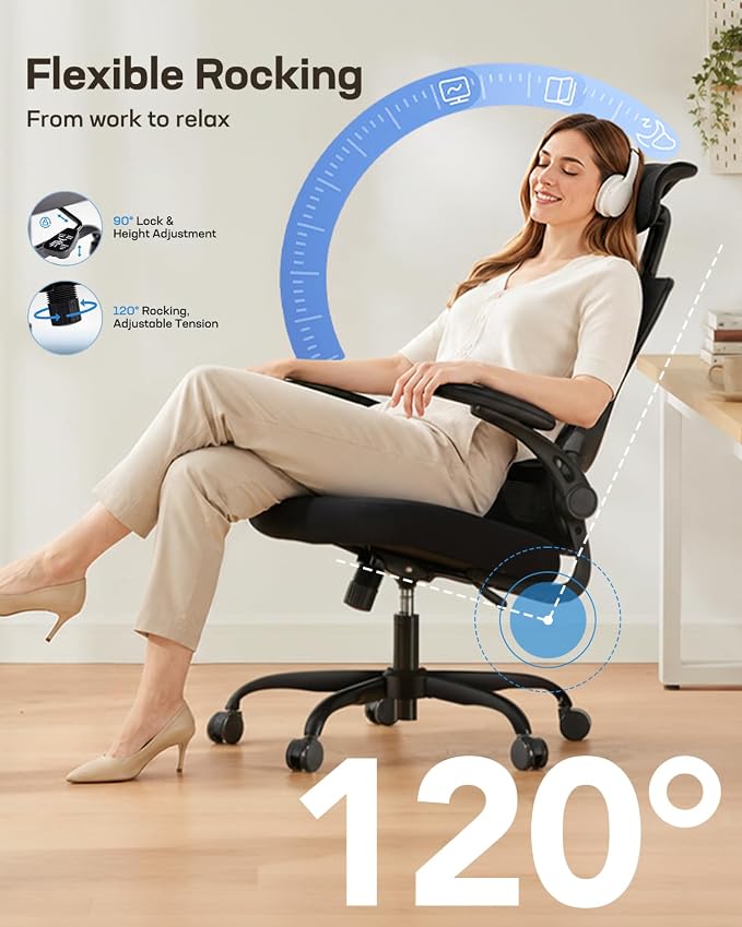 HUANUO Ergonomic Office Chair, High Back Computer Desk Chair with Adjustable Lumbar Support and Headrest, Comfy Gaming Chair with 3D Armrests, Home Office Rolling Chair, Max Load 300 lbs, Pack of 6