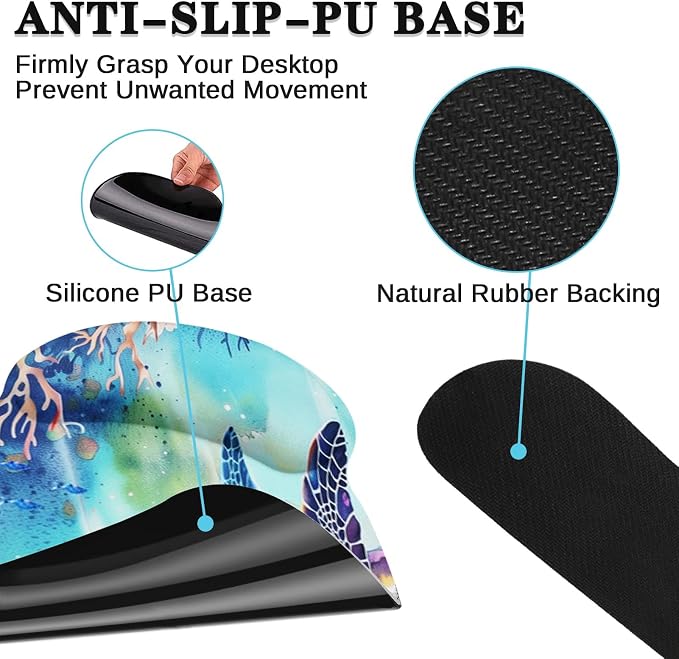 Arttown Keyboard Mouse Pad Set, 4 in 1 Desk Mat Set Sea Turtle | Sea World Animal Large Mousepad+Keyboard Wrist Rest+Mouse Wrist Rest+Coaster Ergonomic Design for Home Office Computer