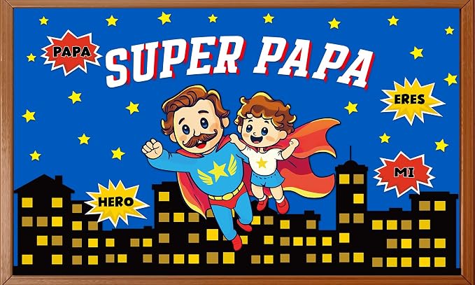 Happy Father's Day Bulletin Board Set Super Dad Themed Classroom Decorations Super Pa Pa Hero Cityscape Cutouts for Fathers Day School Office Wall Door Decor Chalkboard Supplies
