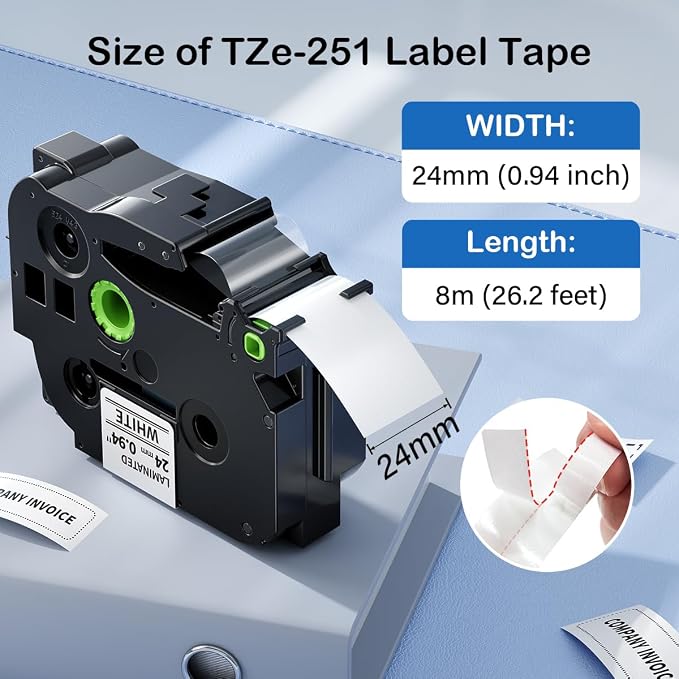 Labelife 2-Pack TZe-251 TZe TZ Tape 24mm 0.94 Laminated White | TZe251 24mm .94 Compatible with Brother P Touch Label Maker Tape 1 Inch for Brother PT-D600 PT-D610BT PT-P710BT P700 P750W