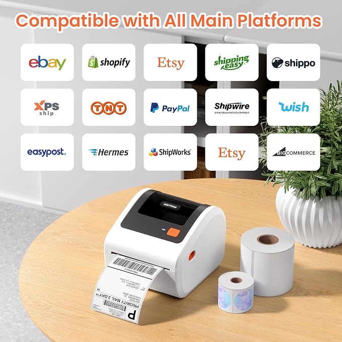 Bluetooth Thermal Shipping Label Printer with Built-in Label Holder | D450BT Bluetooth Thermal Label Printer 4x6 for Small Business, Compatible with iPhone, Android, Windows, macOS, Tiktok, USPS