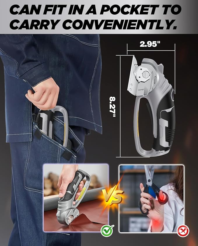 Saker Box Cutter Electric Cordless: Card board Cutter Scissors for Fabric Leather Paper Plastic - Cardboard Cutting Tool with 4V Recharged Battery - Safety Lock and LED Light for Cutting,Grey