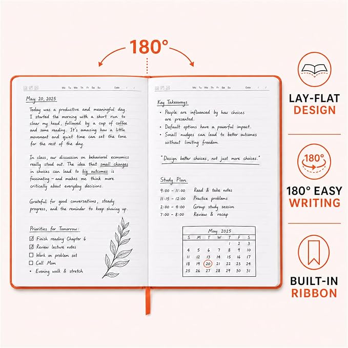 Hardcover-Journal-Notebooks, A5 Lined Journals Notebook for Writing 200 Pages, 8.2 x 5.5 inch, Classic Ruled Notebooks for Work/Travel/College (Orange- 1 Pack)