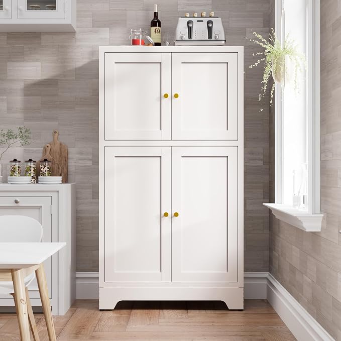 Bevivog Metal Locker Storage Cabinet,Home Accent Cabinets with 4 Doors and 2 Adjustable Shelves, Sideboard Coffee Bar Cabinets Small Pantry for Entryway, Bathroom, Kitchen,Living Room,Hallway