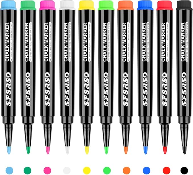 Liquid Chalk Markers for Acrylic Fridge Calendar Planning Board, Clear Glass Dry Erase Board, Whiteboard, Window, Mirror, Easy Wet Erase,1mm Fine Points (10 COLORS)