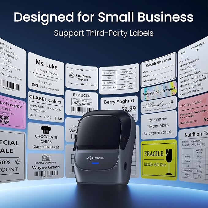 CLABEL 221B 2" Bluetooth Thermal Label Maker Printer, for Small Business | Inkless Sticker Maker, with 1 Roll, Barcode/Address Labels, Price/Gift Tags, Lightweight, Grey, for Retail/Office/Home/Craft