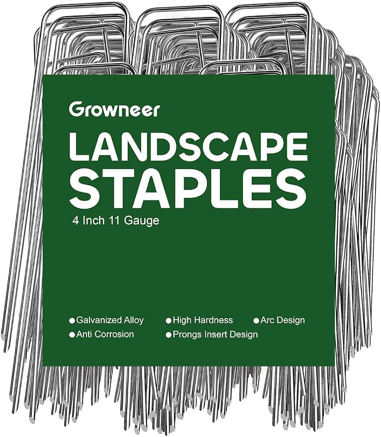 GROWNEER Landscape Staples 4 Inch, 50 Pack 11 Gauge Galvanized Steel Garden Pins for Weed Barrier Fabric, Secures Lawn Edging, Anchors Yard Decor
