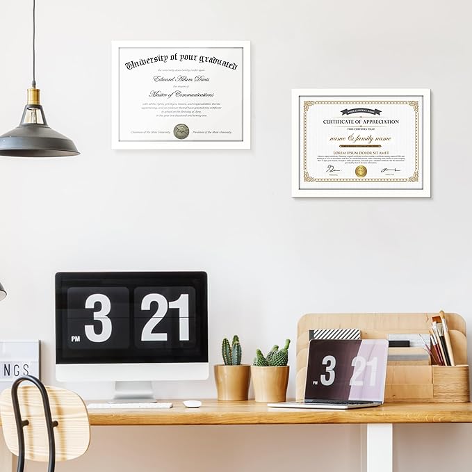 upsimples Certificate Frame with Clear Plexiglass, 8.5 by 11 Picture Diploma Document Degree Frames for Wall and Tabletop, White,1 Pack