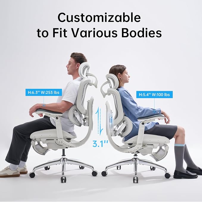 SIHOO Doro C300 Pro V2 Ergonomic Office Chair with Footrest, 2 Packs, Grey | Full-Body Adaptive Support, 8D Armrests & Breathable Mesh, Comfy High Back Computer Desk Chair for Long Hours, 135° Recline