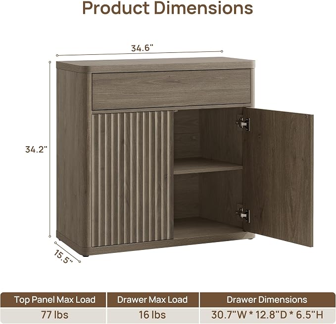 SICOTAS Buffet Cabinet with Storage - Accent Fluted Storage Cabinet with 6 Doors & 3 Drawers Sideboard Credenza Buffet Table Console Cabinets for Living Room Kitchen Dining Room Entryway Office