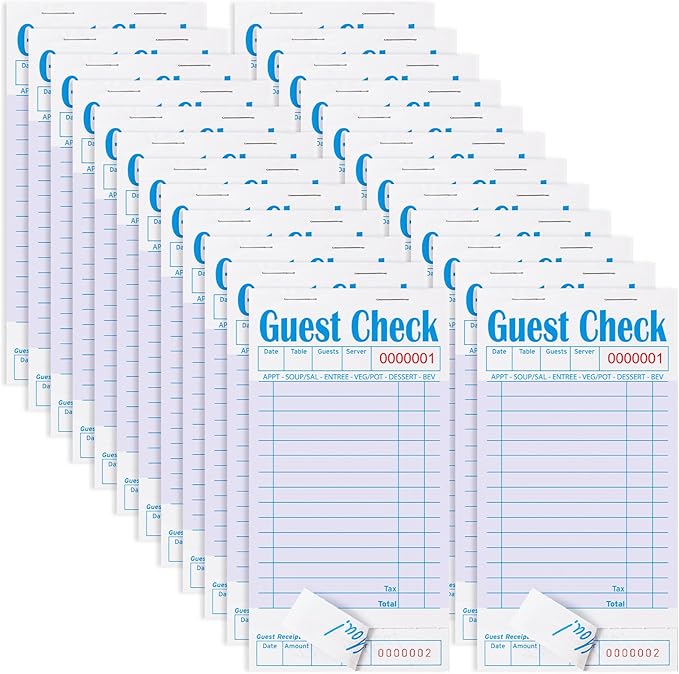24 Pack Purple Guest Checks Books for Servers Server Note Pads, Waiter Checkbook, Waitress Notepad for Restaurants, Paper Checks 50 Sheets/Pack, 1200 Total Tickets