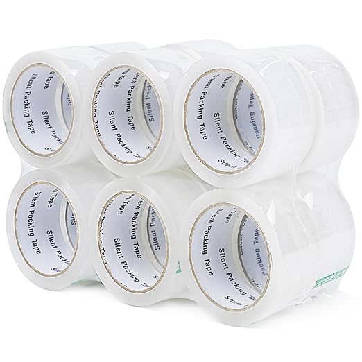 COSIMIXO 12-Pack No Noise Silent Packing Tape 2.4mil x 1.88" x55Yards,Industrial Heavy Duty Noiseless Packaging Tape for Quiet Packing Shipping Moving and Storage