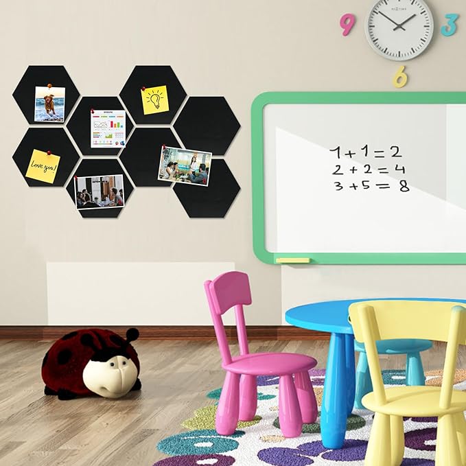 Large Hexagon Felt Cork Board Tiles, Self Adhesive DIY Felt Bulletin Board Pin Board with 35 Pushpins for Office School Home Wall Decor Stickers Memos Photos Display(Black)
