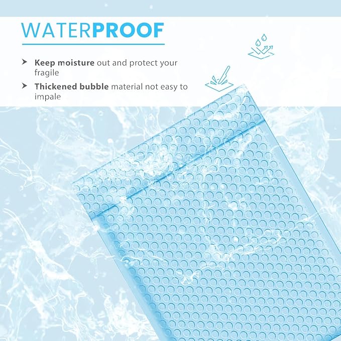 Light Blue Bubble Mailers 8.5x14.5, Poly Padded Envelopes #3, 100 Pack | Fits Books & Magazines, Self-Seal Closure, Cushioned Protection, Water-Resistant Poly, Bulk Pack