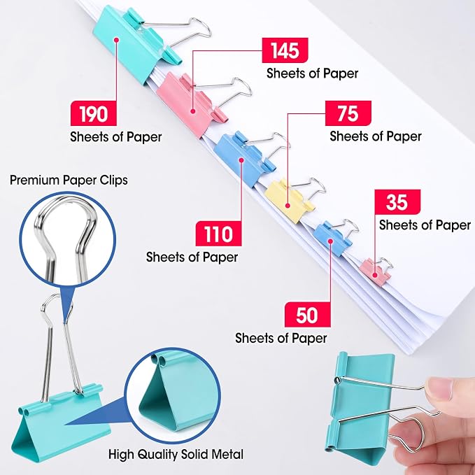 720 PCS Paper Clips and Binder Clips Sets, Binders & Paperclips Assorted Sizes and Jumbo Paper Clips for Offices, Schools and Families