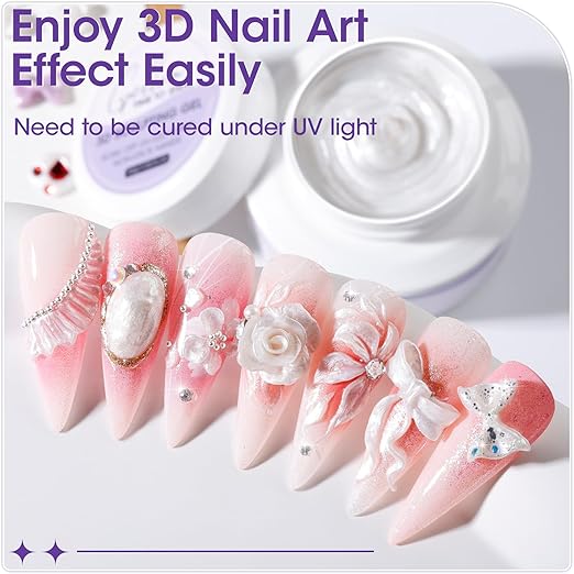 Gellen 3D Sculpting Gel for Nail Art 30g Pearl White – UV Cured Non-Sticky 3d Gelnail Art Molding Gel for Nails, Easy Carving 3D Flowers for Nail Charms