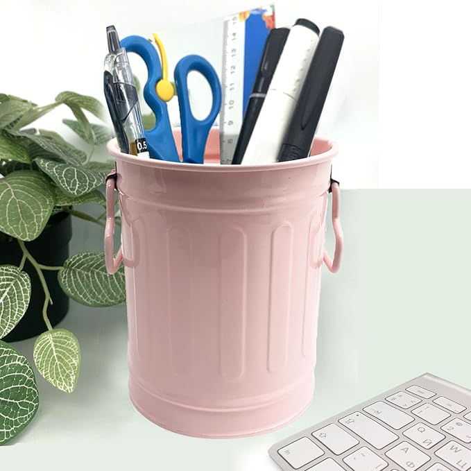 Desk Pen Holder, 2 Pack Metal Pencil Holder for Desk, Desk Organizer with Handle, Makeup Brush Holders, Pencil Cup, Desktop Storage Organizer for Office, School, Home (Blue, Pink)