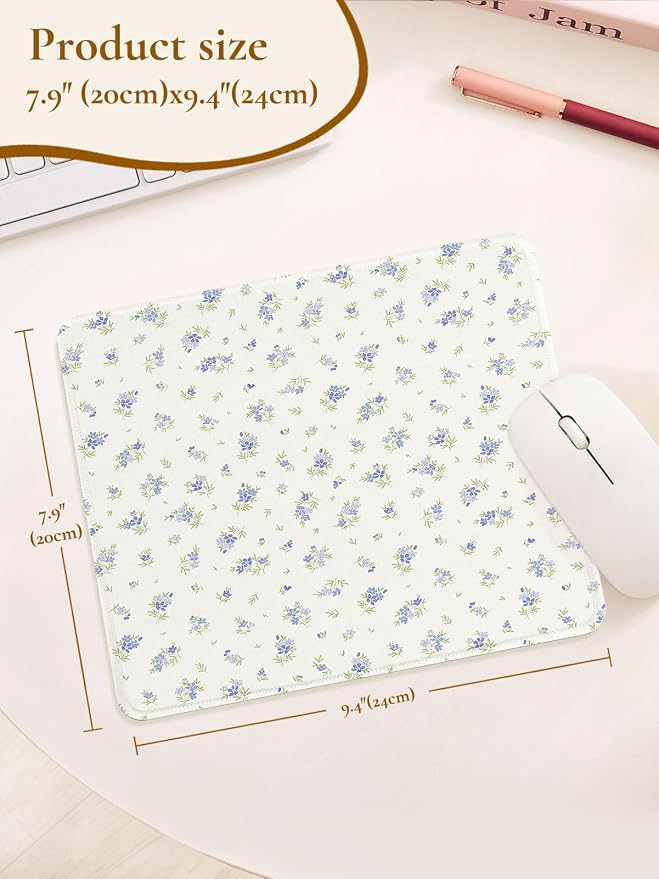 Elegant Blue Bouquet of Flowers Mouse Pad, Waterproof Aesthetics Floral Mouse Pads Design, Non-Slip Rubber Base Computer Simple Funny Mousepad,Small Mouse Mat Desk Accessories Office Supplies