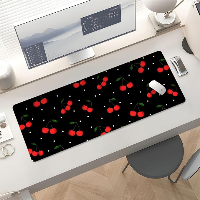 Mousepad Desk Mat Gaming Large Keyboard Cute Office Desktop Computer Laptop Cherry XXL Long Giant Big Kawaii Aesthetic Girly Pretty Design Women Girl Gamer Oversized Wide 30x12'' Mousepad