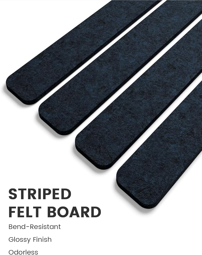 Fluxynara 13" x 2" Felt Wall Panels, Midnight Blue | 8-Pack Includes 50 Push Pins and Adhesive Tabs for Photos, Notes and Decor in Bedroom Doors, Home Office or Studios