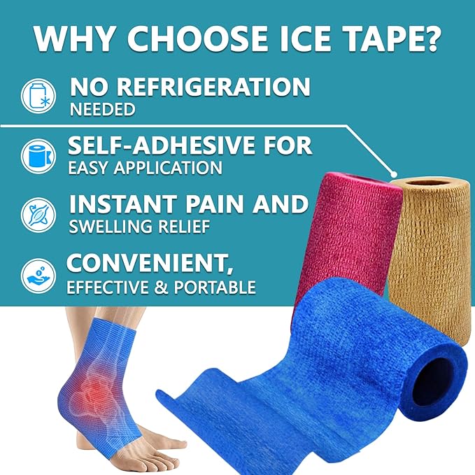 Ice Tape, Self Sticking Bandage Wrap （No Refrigeration Needed）Ice Wrap Instant Cold Compress Compression Tape Wrap, Athletic Muscle Tape, Athletic Tape for Pain and Swelling: Blue