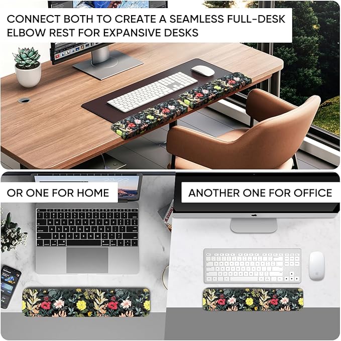 JIKIOU L-Shaped Desk Elbow Pad for Desk 2 Pack, Soft Memory Foam Elbow Support Padding with Non-Slip Base, Easy Typing Pain Relief Comfort for Office Work Gaming Black Flowers