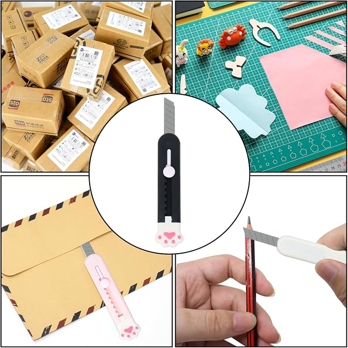 Honbay 6PCS Cat Paw Shaped Mini Utility Knives Creative Cute Animal Claw Letter Opener Portable Art Knife Retractable Envelope Knife Letter Opener Carton Opener Box Cutter