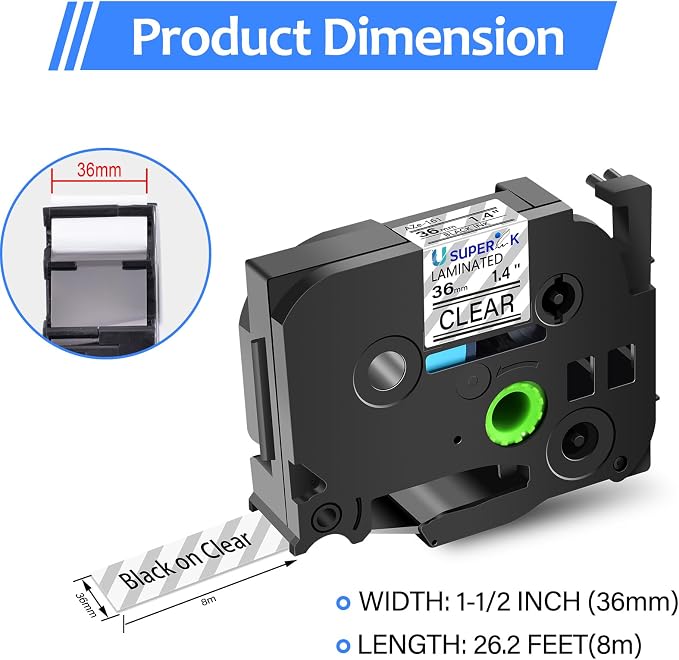 5 Pack TZe-161 36mm Label Tape Compatible for Brother P-touch TZe TZ Tape 36mm 1.4'' Laminated Clear TZe161 TZ-161 Black on Clear 1-1/2'' for Brother Ptouch Label Maker PT-P910BT P900W P950W