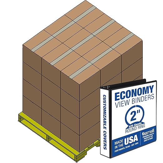 Samsill Economy 2 Inch 3 Ring Binder Bulk Pallet, Round Ring Binder, Customizable Clear View Cover, Black, Pallet of 432 Binders in 36 Cartons