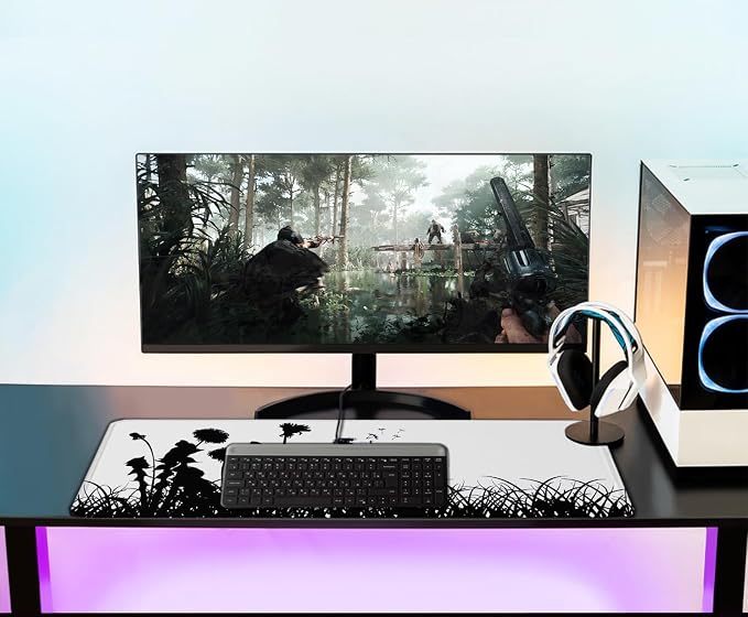Large Gaming Mouse pad, Waterproof Mousepad with Stitched Edges, Premium Microfiber Cloth Surface, Non-Slip Base Keyboard Desk Mat for Home Office Gaming, Flowers Plants