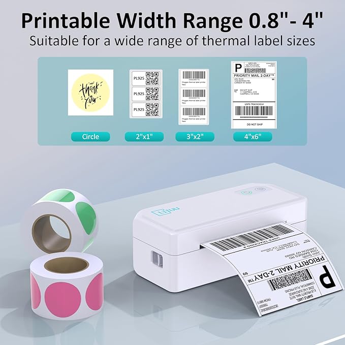 Thermal Shipping Label Printer, 4x6 Bluetooth Label Printer for Shipping Packages Small Business, Support iOS, Android, Mac, Windows, Chrome, Used for UPS, USPS, Ebay, Etsy, Amazon,White