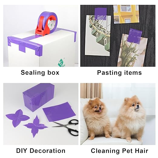BOMEI PACK Purple Packing Tape with Dispenser, 2.4 Mil 1.88 Inch x 110 Yards, 6 Refills Rolls Purple Color Box Packaging Tape for Moving, Shipping, Mailing and Storage