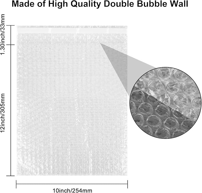 30Pack Self-Seal Bubble Out Bag Pouches 10 x 12 Inch Double Walled Self-Sealing Protective Big Bubble Pouches Wrap Cushioning Bags for Shipping, Packing, Moving