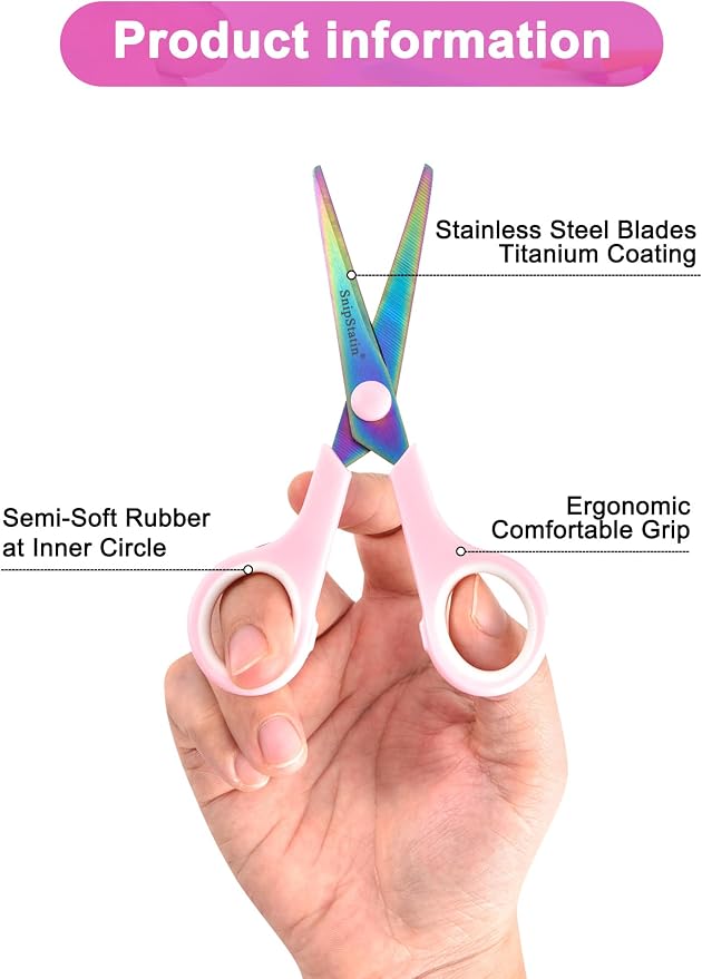 5" Small Craft Scissors All Purpose 3-Pack,Titanium Sharp Blades with Safe Blunt Tip, Semi-Soft Rubber Grip, Mini Shears for Adults & Kids, Sewing, School, Office, Paper, Scrapbook, Pink