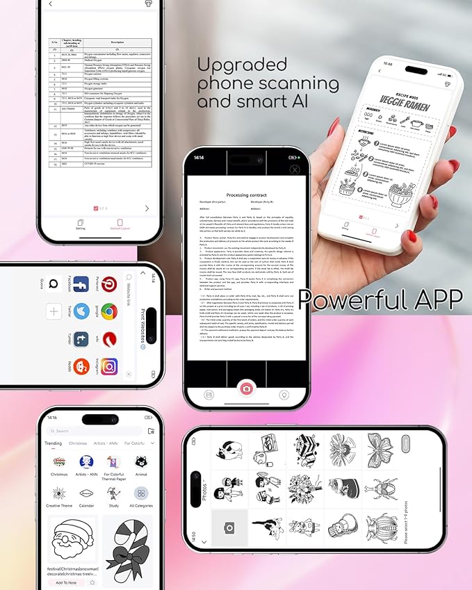 Portable Printers Wireless for Travel, A285M Bluetooth Inkless Thermal Printer Support 8.5" X 11" & A4 Thermal Paper, Small Mobile Printer Compatible with iPhone Android Laptop for Home Receipt, Pink