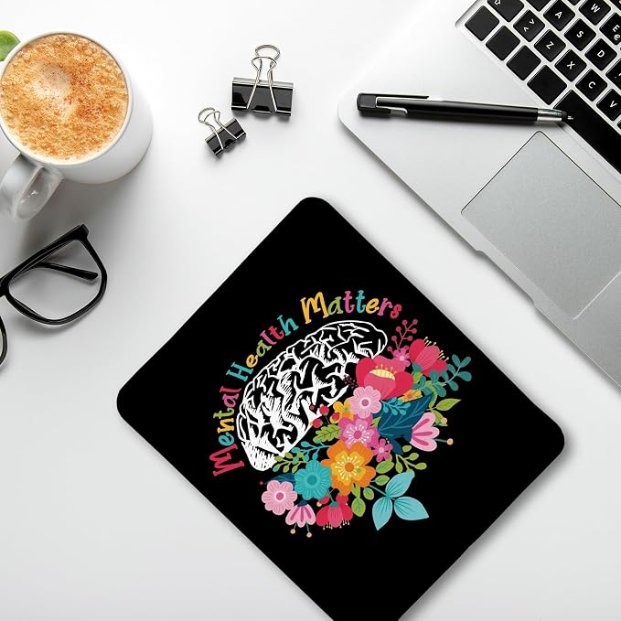 Mental Health Matters Mouse Pad, Inspirational Mouse Pad, Floral Mouse Pads for Wireless Mouse Computers Laptop Desk Accessories, Mental Health Gifts, 9.5x7.9 Inch