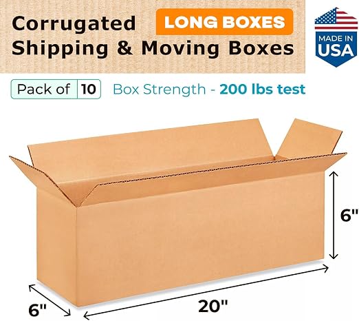 Long Shipping & Moving Boxes 20x6x6 inches (10-Pack) - Extra Strength 200 lb vs Regular - Corrugated Strong Boxes for Packaging Moving - Packing Box for Moving - Cardboard Box by IDL Packaging | Extra Strength 200 lb vs Regular - Corrugated Strong Boxe...