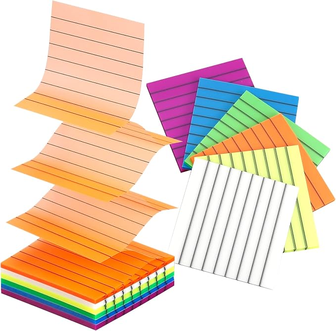 Transaprent Sticky Notes Lined 300 Sheets 3"X3" Pop Up Bright PET Material | Clear Translucent Self-Adhesive Sticky Notes for Back to School & Office Supplies, See Through Reveals Underlying Bible Text