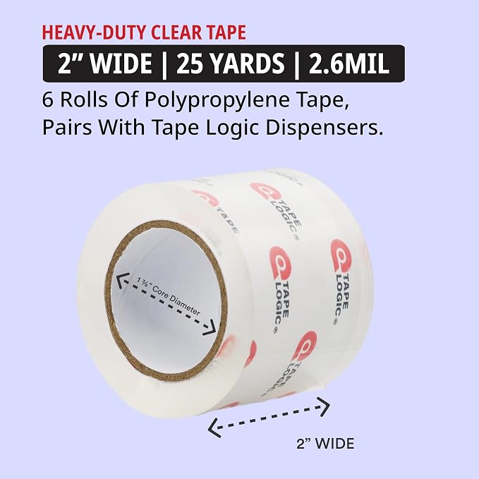 Tape Logic Heavy Duty Packing Tape (6 Refills) – 2.6 Mil Thick Clear Shipping Tape, 2 in x 25 yd – Strong Industrial Adhesive for Moving Boxes, Mailing, & Shipping Packaging