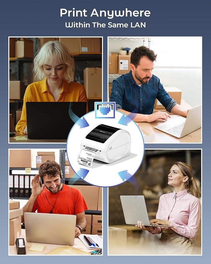 Phomemo Ethernet Thermal Label Printer, 300DPI with Built-in Paper Bin | D530Pro 4X6 Shipping Label Printer for Small Business, Home, Office, Compatible with Ethernet/Bluetooth/USB, Amazon, USPS