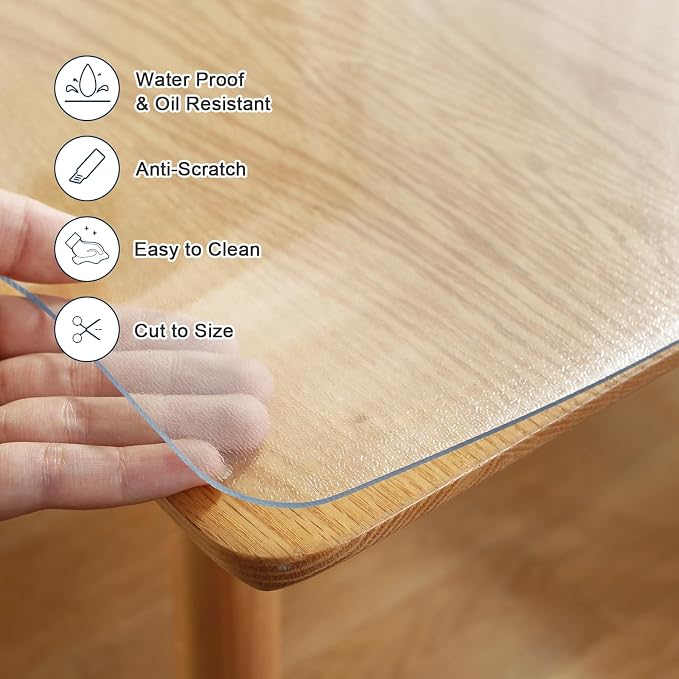 LovePads Frosted Table Cover Protector 38 x 60 in, 1.5mm Thick Plastic Mat | Non-slip Waterproof PVC Table Protector, Cut to Size, Spill-Stain-Scratch Proof, Fits Kitchen, Dining Table, Dresser, Desk