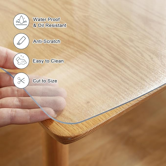 LovePads Frosted Table Cover Protector 18 x 60 in, 1.5mm Thick Plastic Mat | Non-slip Waterproof PVC Table Protector, Cut to Size, Spill-Stain-Scratch Proof, Fits Kitchen, Dining Table, Dresser, Desk