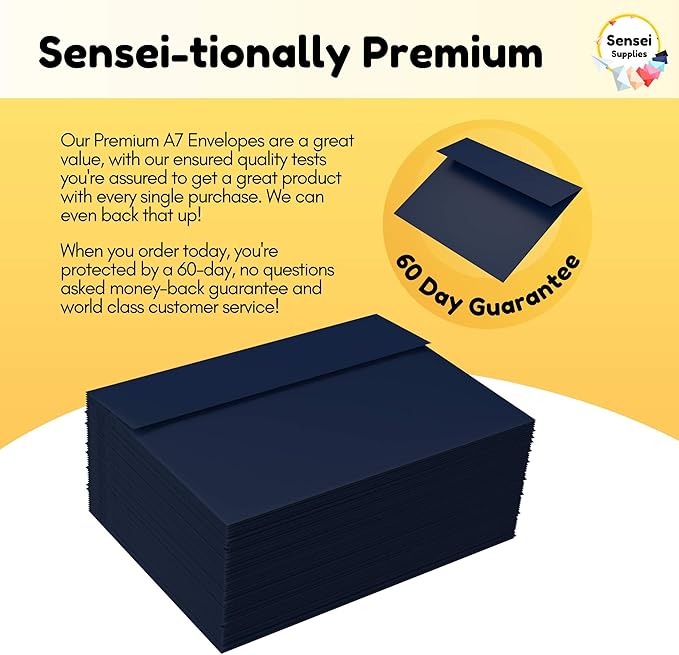 110 5x7 Navy Blue Invitation Envelopes - for 5x7 Cards - A7 - (5 ¼ x 7 ¼ inches) - Perfect for Weddings, Graduation, Baby Shower - 120 GSM - Peel, Press & Self Seal - Square Flap